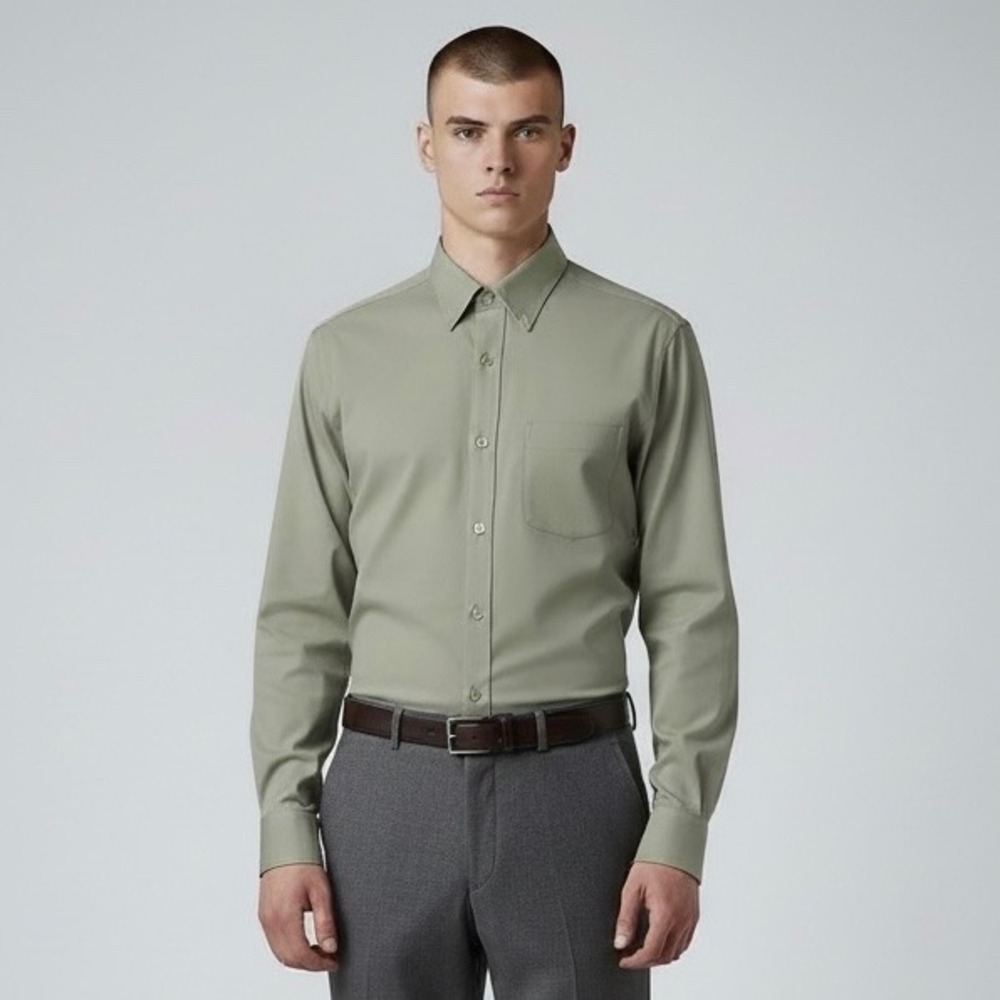 Ted‎ Baker London Dress Shirt Mens Olive Green Medium Button Down Long Sleeve